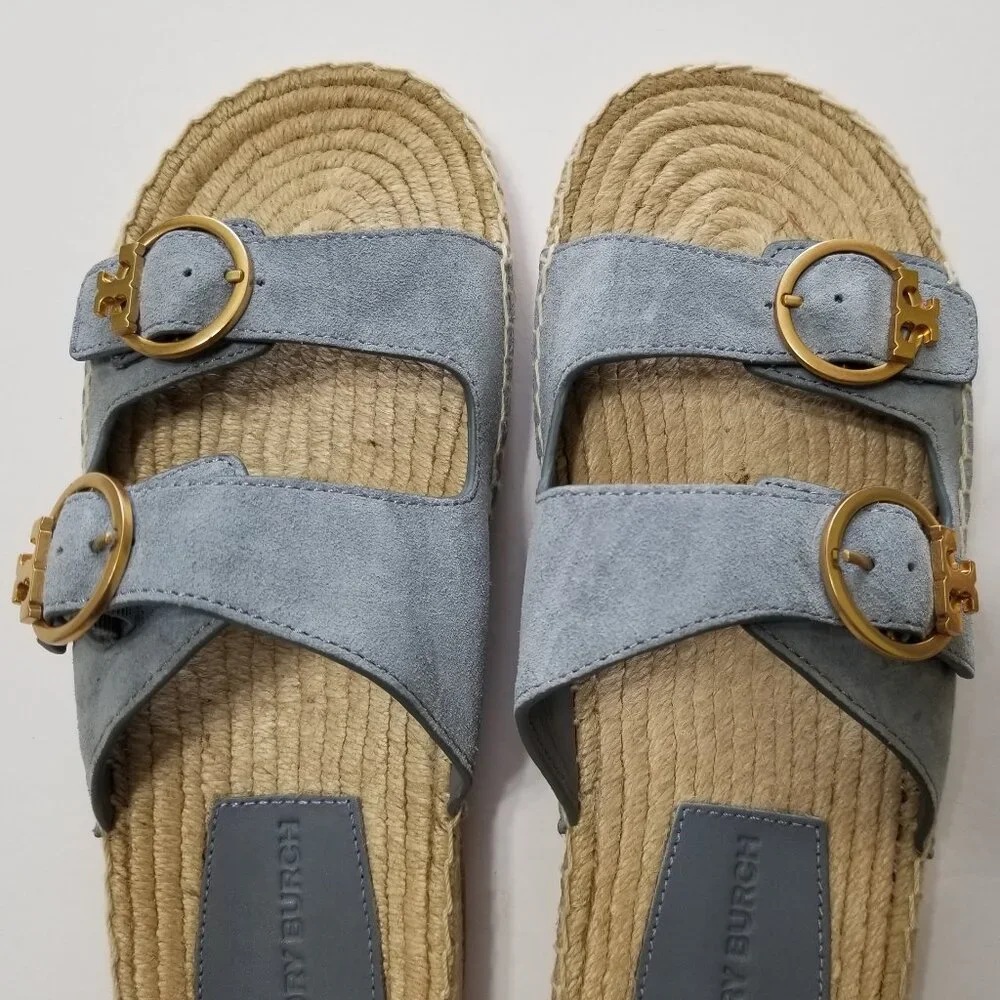 NWOB Tory‎ Burch Selby Two-Band Espadrille Slide Sandal in Blue Calla